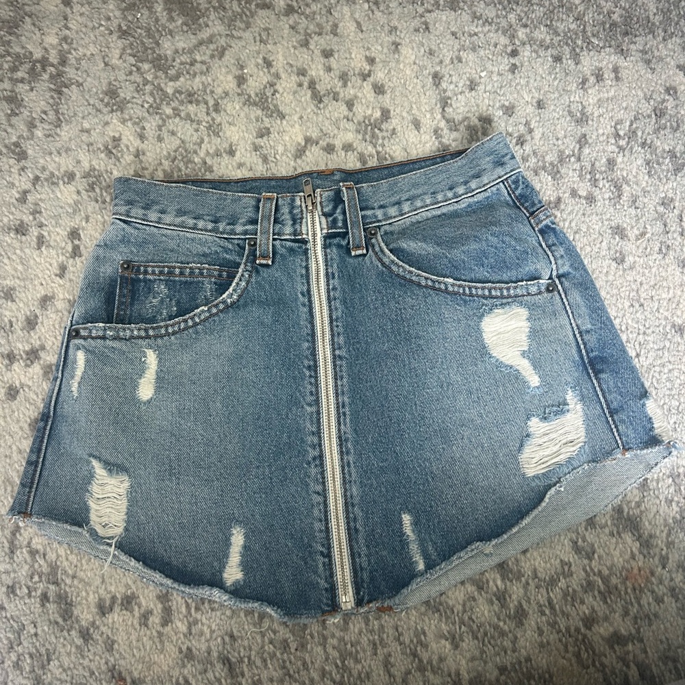 Carmar Blue Denim Skirt with Distressed Details